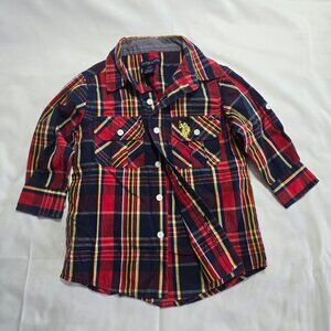 US Polo Assn. Toddler Boys long sleeve multi color plaid dress shirt